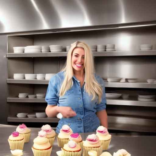 Woman caught in motion creating cupcakes for reality show